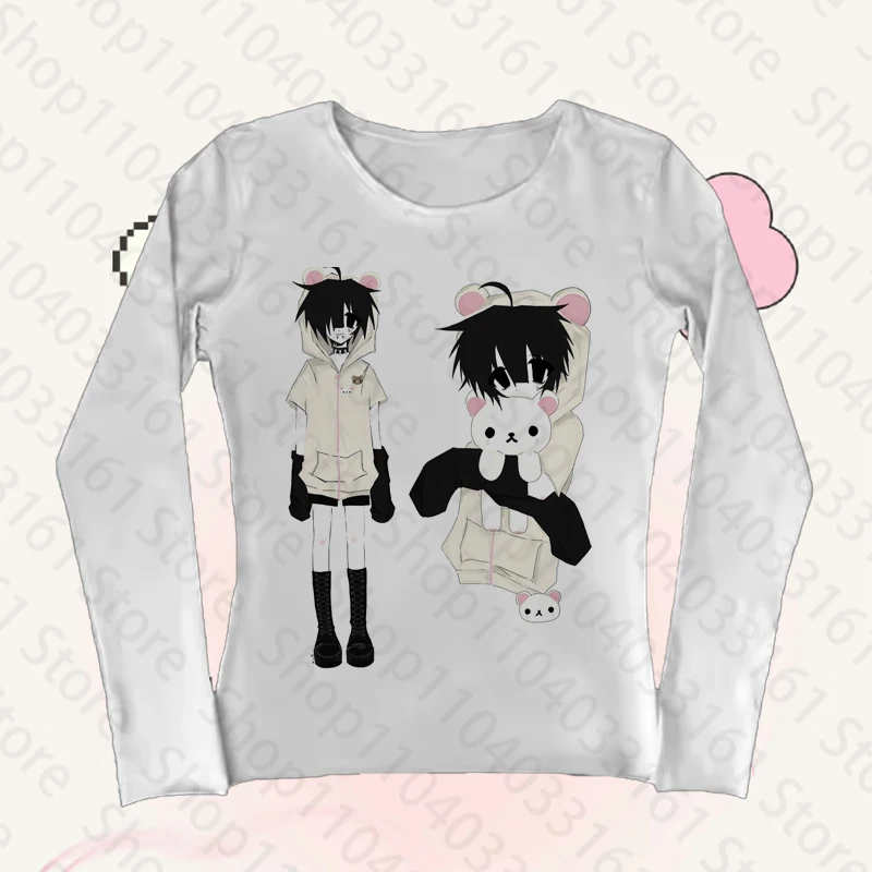 Women Retro Cute Harajuku Emo Sweet Spicy Slim fit Tops Women Spring Anime Print Long Sleeve Clothes Shoujo Girl Style Kpop