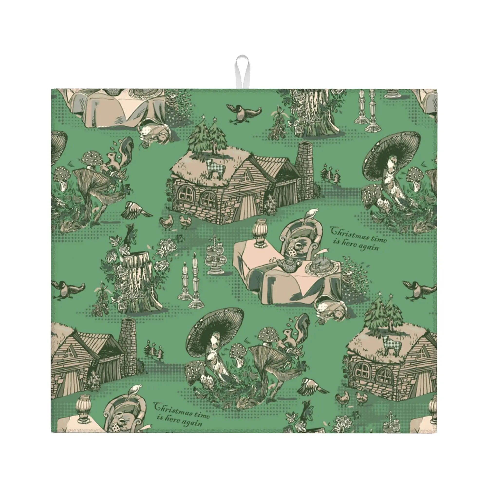 Christmas Cottage In Toile De Jouy Style Non Slip Kitchen Counter Protector Mat Barware Tableware Reusable Mat For Kitchen