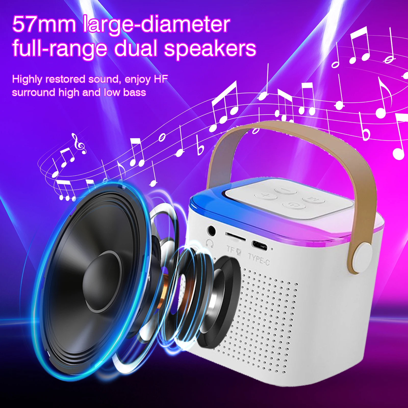 Przenośny mini system karaoke z mikrofonami podświetlanymi dwoma kolorami - bezprzewodowy system głośnikowy, do rozrywki domowej