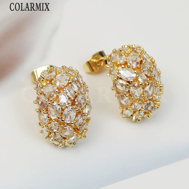 

3 Pairs Crystal Gold Bean Style Stud Earrings High Quality Zircon Women Jewelry earrings