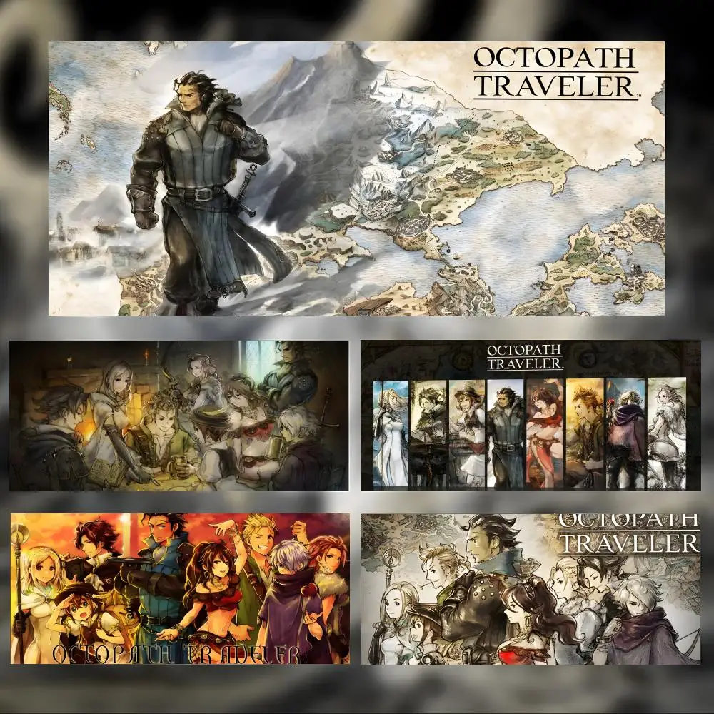 Hermosa alfombrilla de ratón para juegos RPG O-Octopath Traveler, alfombrilla de escritorio grande y gruesa con bordes cosidos, alfombrilla de ratón para juegos para PC
