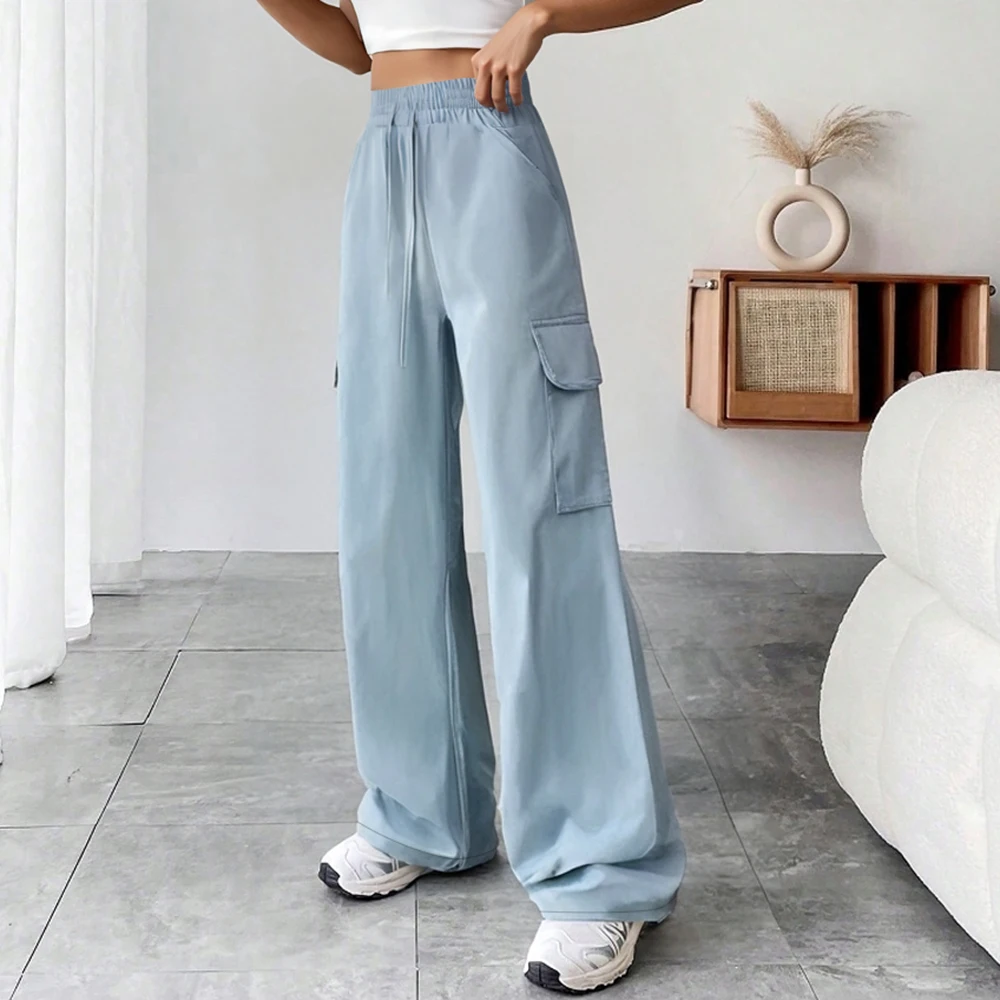 Mia Muse-Pantalon de survêtement taille haute pour femme avec poches, pantalon cargo en denim, pantalon sportif coréen, pleine longueur, automne et hiver