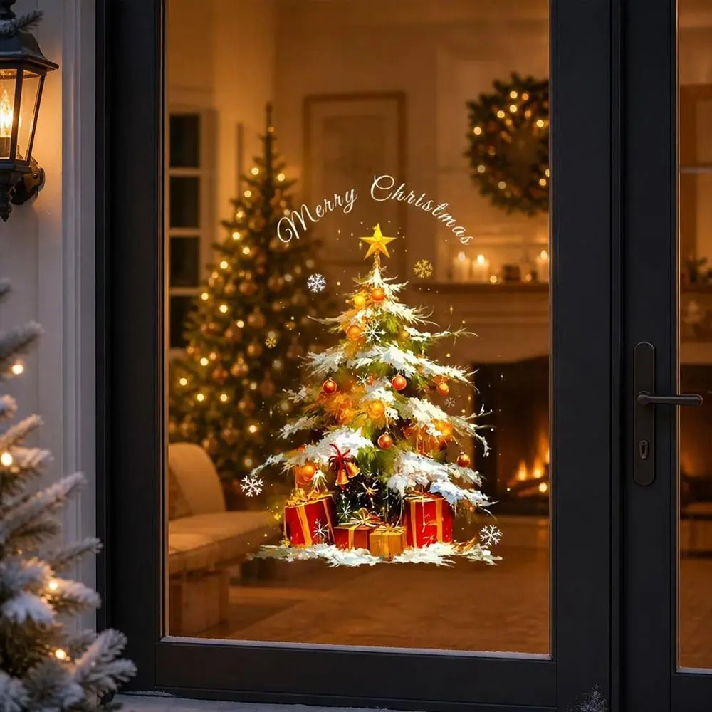 Holiday Glass Decals Christmas Window Stickers PVC Static Cling Christmas Window Decals Reusable Christmas Tree Pattern