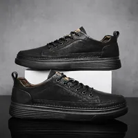 Casual Business Men's Shoes Spring Season Soft Sole Leather Work Kitchen Trendy Versatile Shoes PVC Sole Non-Oversole Lace-Up