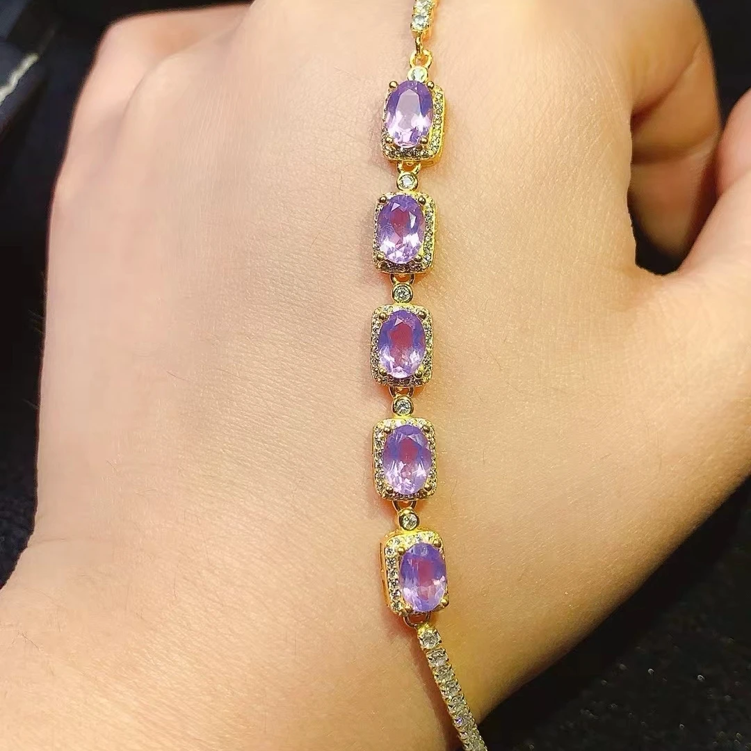 KJJEAXCMY Fine jewelry | Natural Amethyst Bracelet S925 silver , electroplated locking color process, high clarity Full of luste