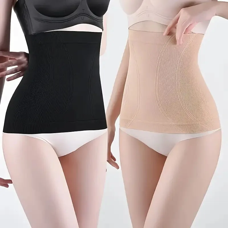 1pc Elegant Beige Waist Trainer Support Belt，Tummy Control & Back Support with Ribbed Texture,Slimming Body Shaper for Women