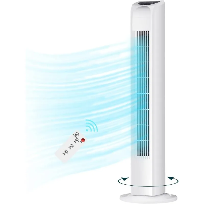 Oscillating Bladeless Tower Fan with Remote Control, Quiet Cooling Portable, Electric Floor Fan, 3 Wind Speeds 3 Modes, 30 Inch