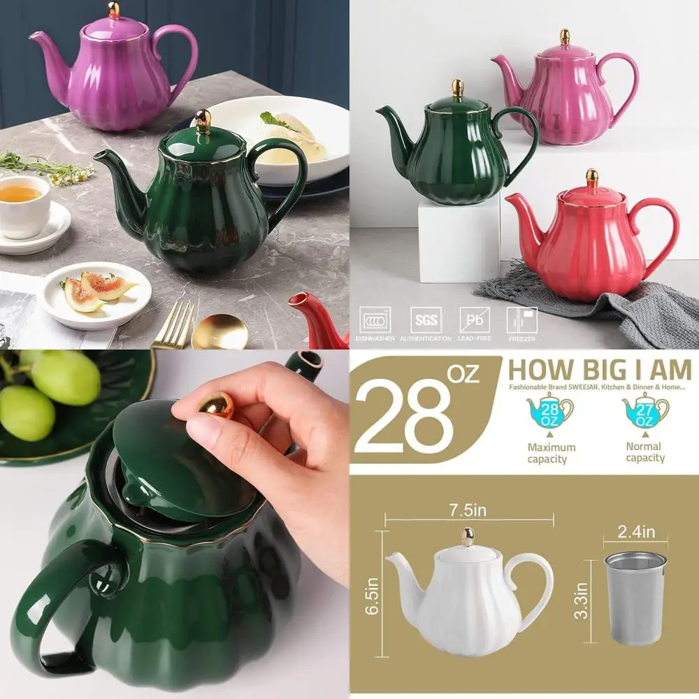 

Jade Blooming Teapot with Removable Stainless Steel Infuser, 28-Ounce Capacity for Loose Leaf Tea