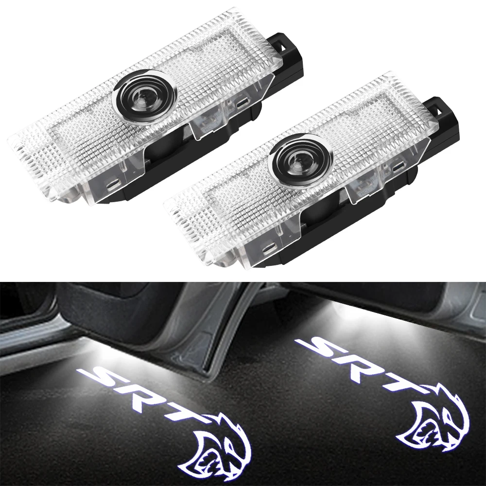 White SRT Logo For Dodge Door Light 2pcs SRT Courtesy Light Welcome Door Ghost Shadow Light For Dodge Challenger SRT 2013-2019