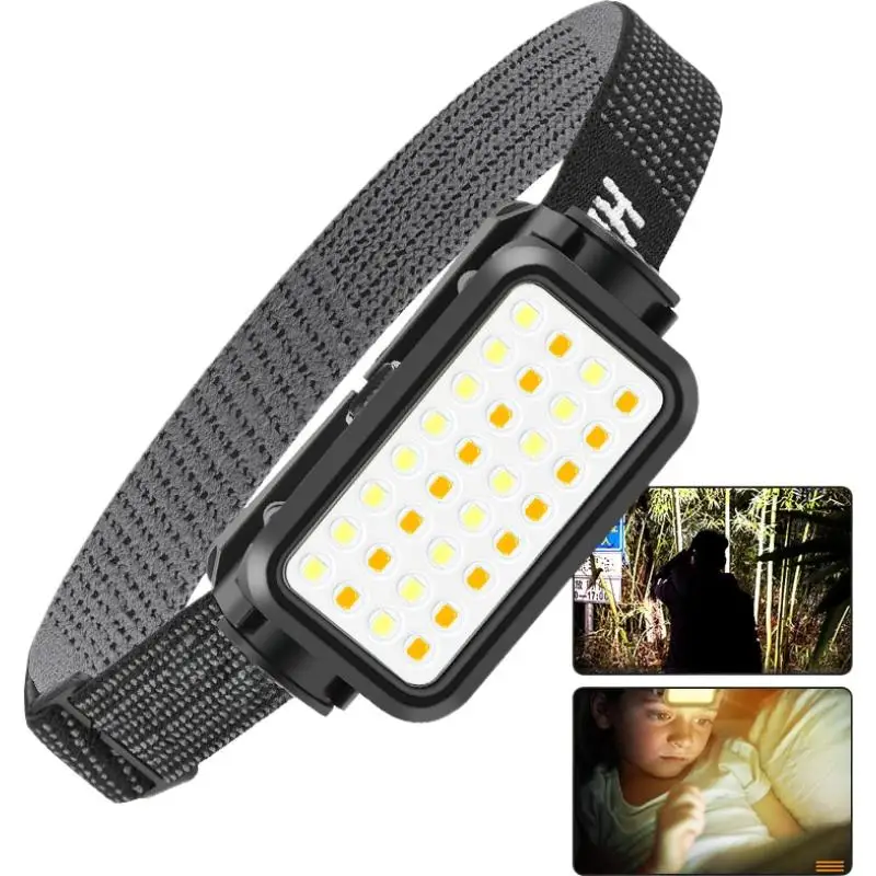 LED Rechargeable Headlamp IPX4 Waterproof Head Light Type-C Charging Flashlight for Outdoor Camping Fishing