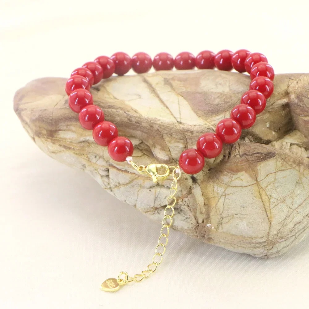 Red Coral Bracelet for Women Jewelry Smooth 4-10mm Glass Beaded Extend Bracelet Bangle Yoga Can Be Used As A Keyring Vintage