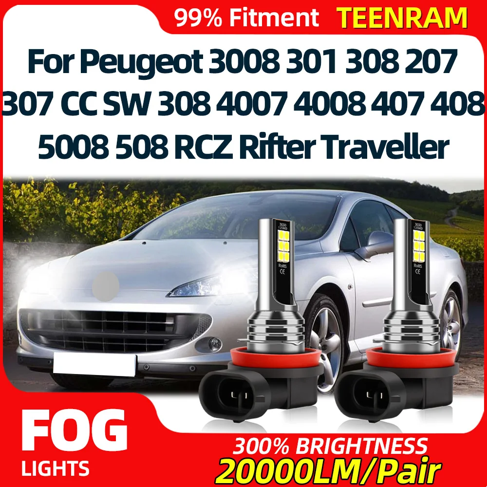 

60W Super Bright LED Car Fog Lights For Peugeot 3008 301 308 207 307 CC SW 308 4007 4008 407 408 5008 508 RCZ Rifter Traveller