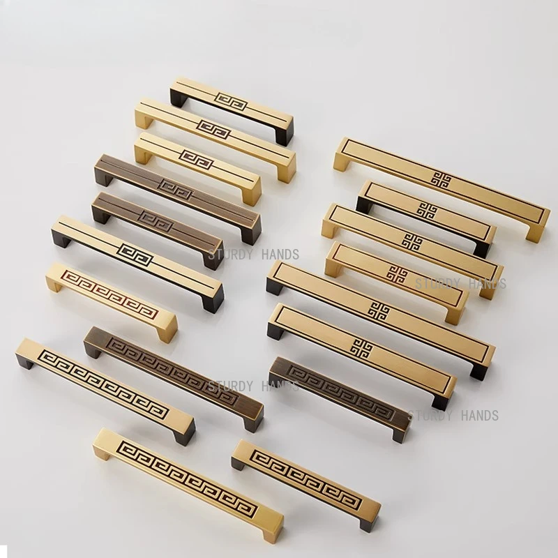 1pc Pure copper furniture handle new Chinese retro wardrobe bookshelf cabinet drawer patterned door handle