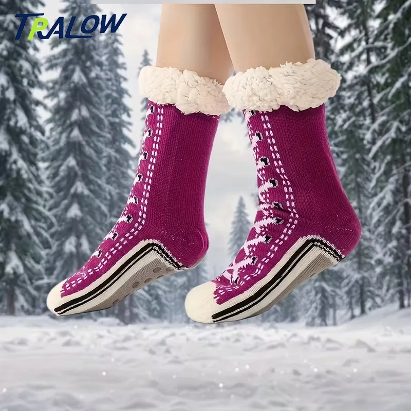 

TRALOW Cozy Plush Socks-Thick,Warm&Soft with Non-Slip Soles,Fuzzy Lining, Perfect for Indoor Holiday Wear,Ideal Gift for,Cute