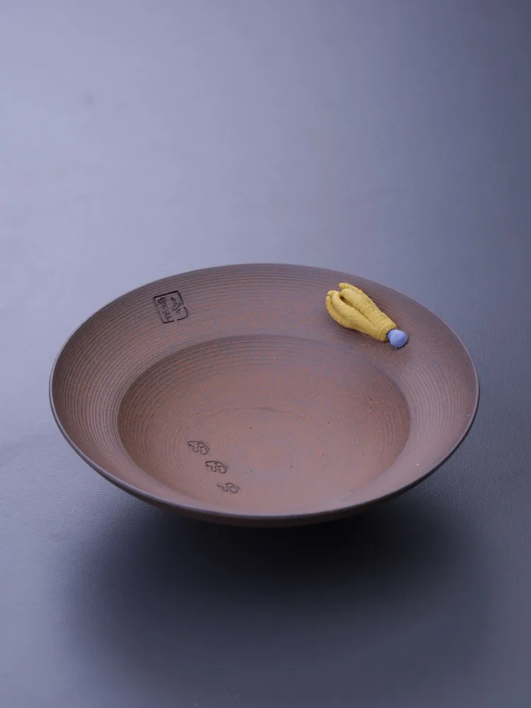 

Hanrted Ro Mineral Clay Coarse Cercs Sculpture Tea Tray Buddha Hand Dry Bubble Plate Chinese Zen Wabi Sabi Sle Pot...
