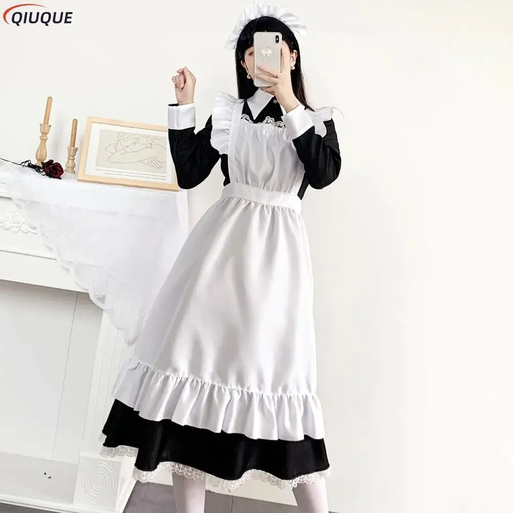 Women Cute Maid Dress Maid Outfit Apron Dress Cross Dressing Housekeeper Dress Japanese Uniforms Halloween Cosplay Costume