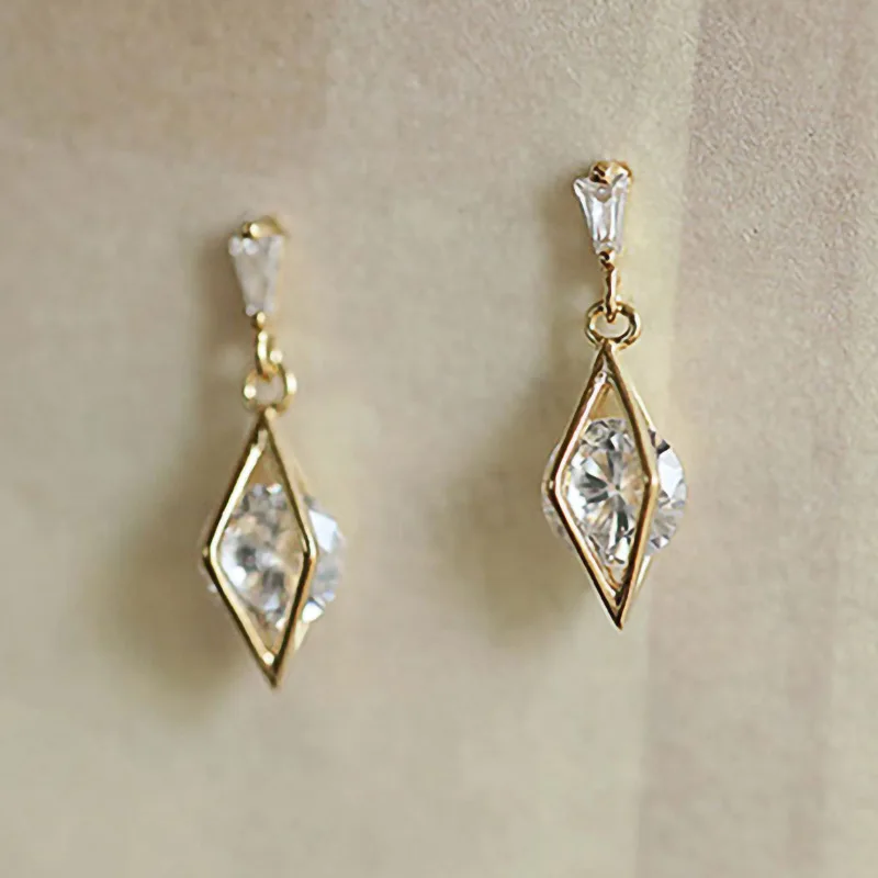 Cone Shaped Design Small Earrings for Women, Fashionable and Simple, yellow Gold color stud Earrings with Shiny Round Zircon