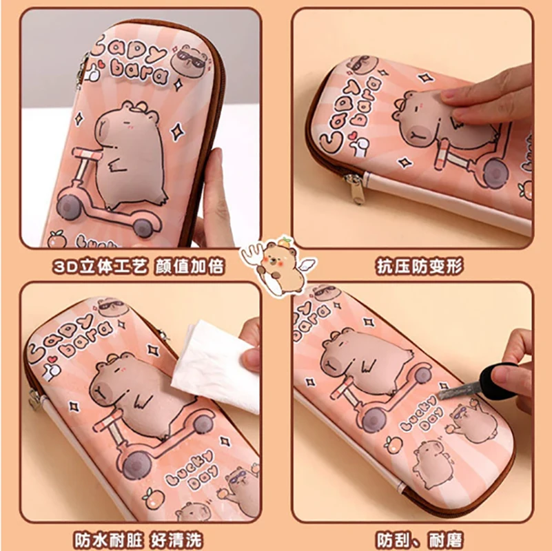 3D stereo Cute Capybara pencil case Drop resistant waterproof Student school supplies storage box hard shell decompression case