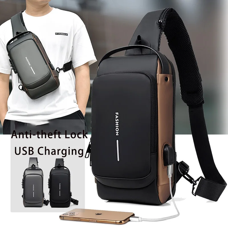 Men's Waterproof USB Charging Oxford Crossbody Bag Anti-theft Shoulder Sling Bag Multifunction Short Travel Messenger Chest Bags