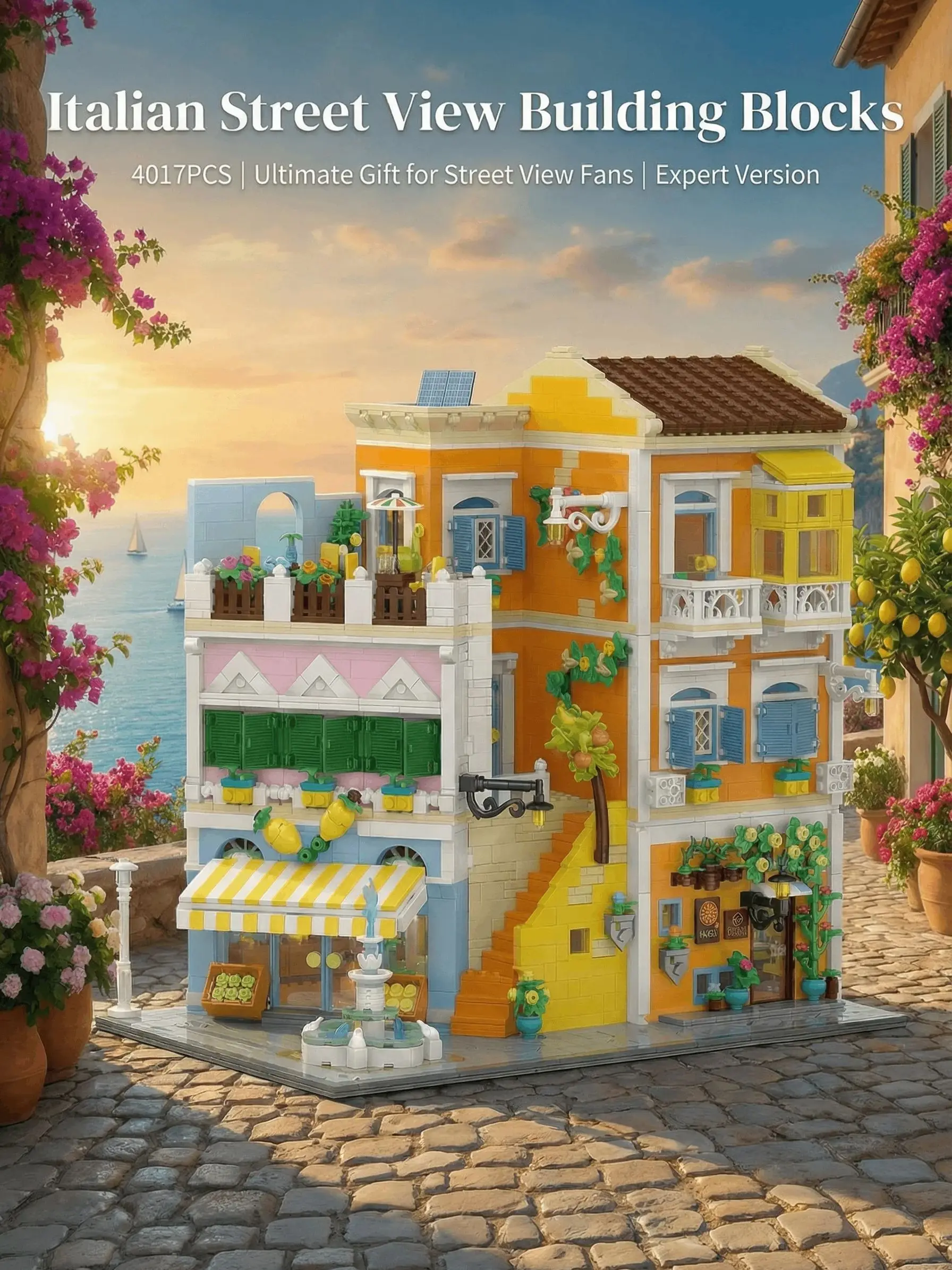 Youmko Klemmbausteine Kreatives Experten-MOC Rom Eckgeschäft Haus Bausteine Set 4017 Teile Stadtansicht Apartment Laden Architektur Modulares Modellbausatz Sammlerstück DIY Montage-Spielzeug für