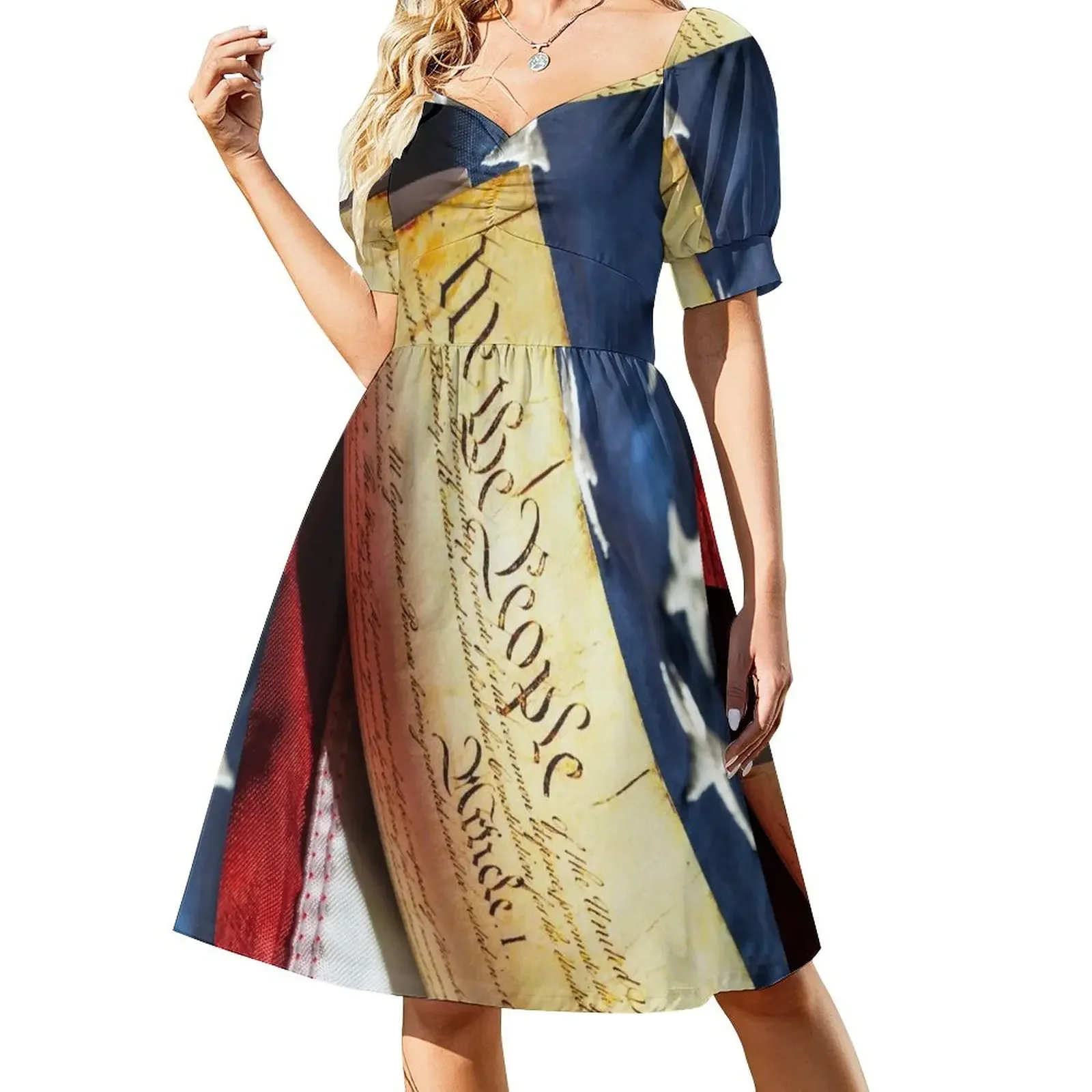 

US Constitution Short-Sleeved Dress women's summer dresses 2025 Woman clothing chic and elegant woman dress cute dress