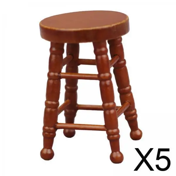 

Набор из 5 миниатюрных деревянных табуретов для декора кукольного домика - элегантное дополнение к вашему интерьеру