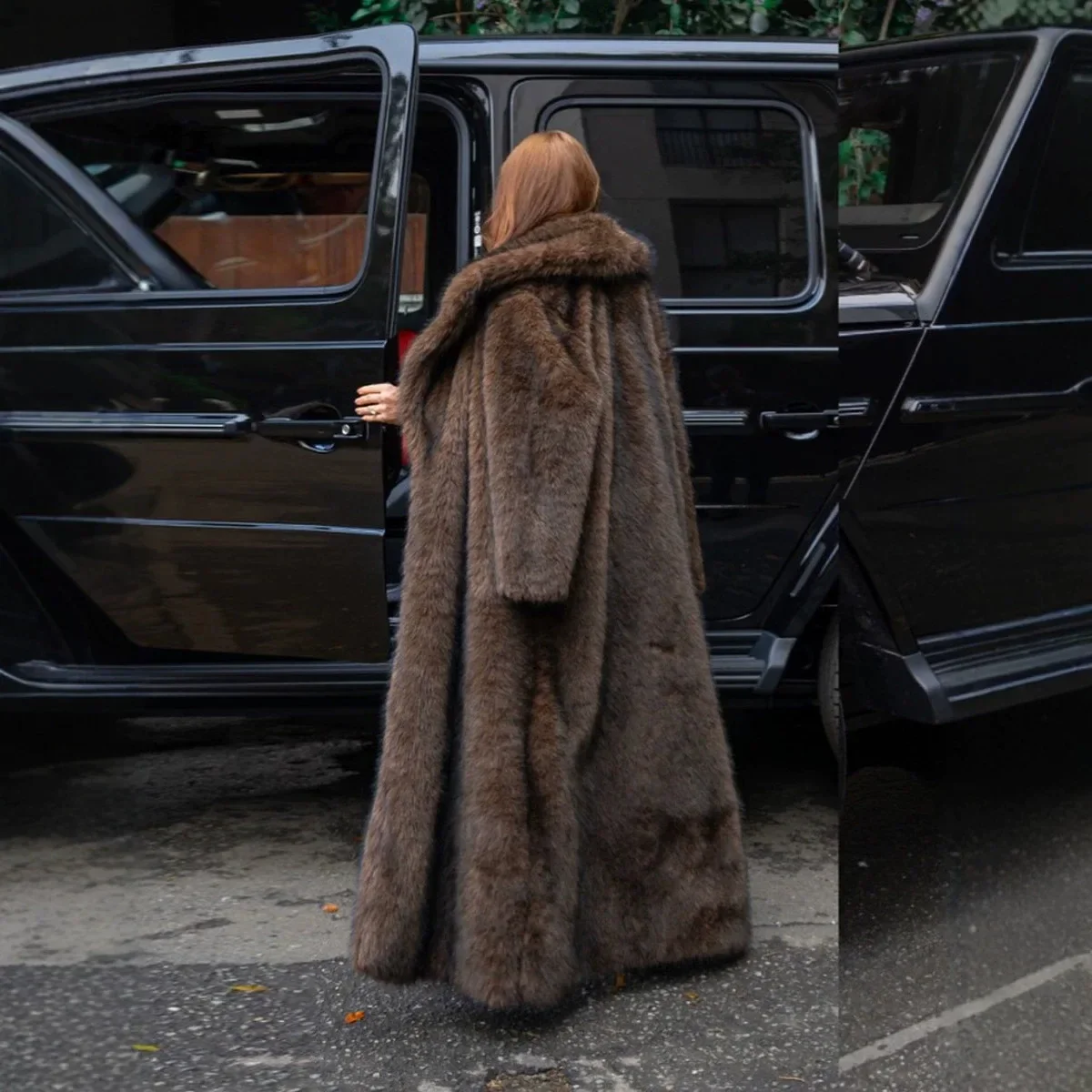Y2k Women Solid Faux Fur Long Coat Lapel Long Sleeve Fluffy Luxury Loose Casual Outerwear Fashion Winter High Street Outwears