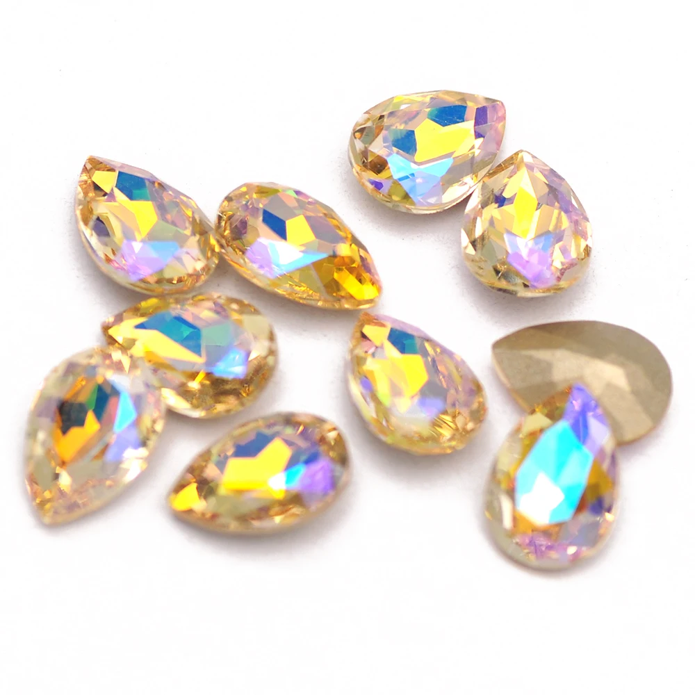 Super Colorful Pear 5A Glass Rhinestones DIY Crafts Strass Glue On Nail Art Accessories Jewels Decoration Loose Beads