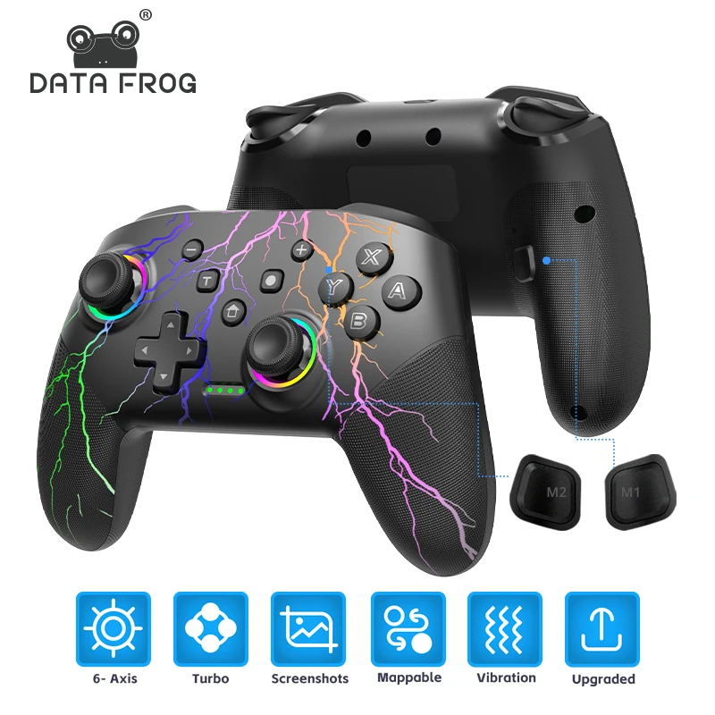 Wireless Controller For Nintendo Switch OLED Console Pro Gamepad with Rechargeable Battery Programmable Turbo Function RGB Light