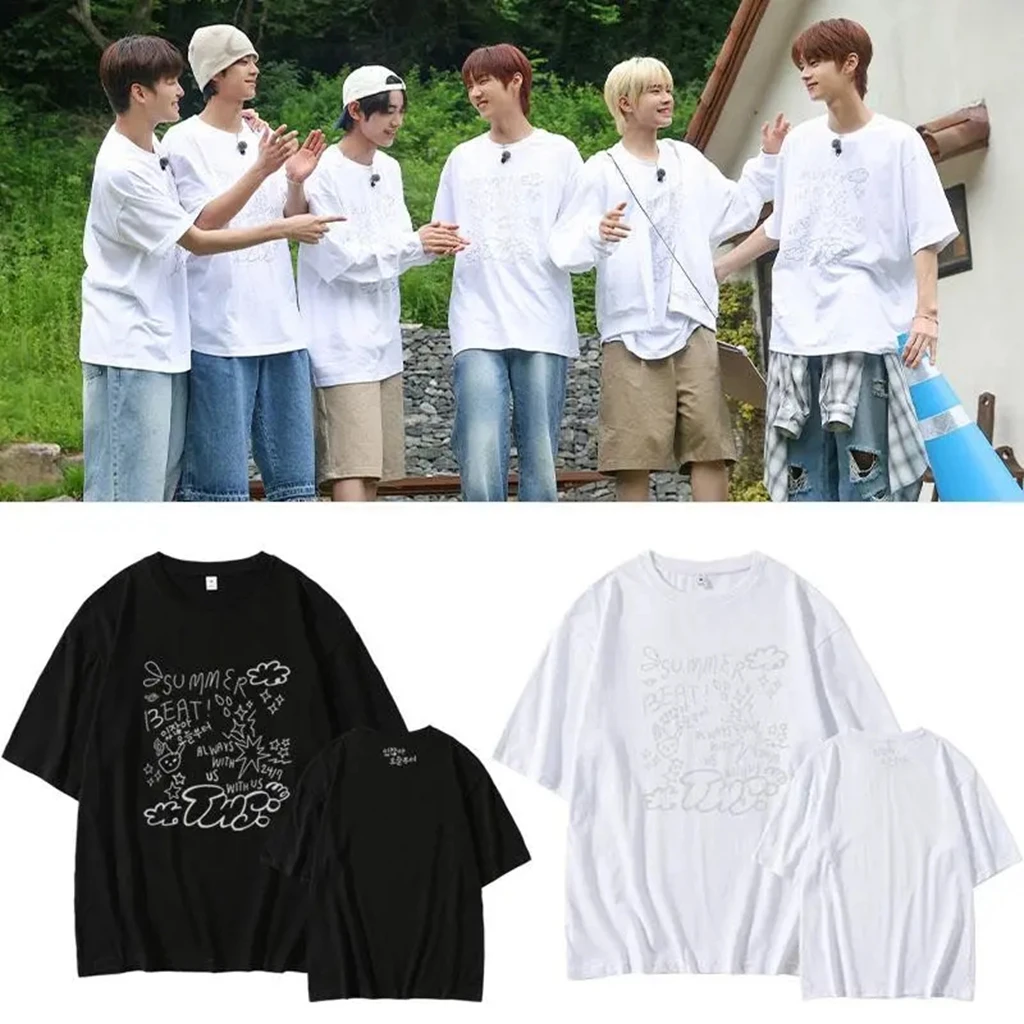 Kpop 2024 SUMMER BEAT photo School T-shirt Summer Women Bat Sleeve Cotton hiphop T-shirt 90S Y2K Oversize TOP