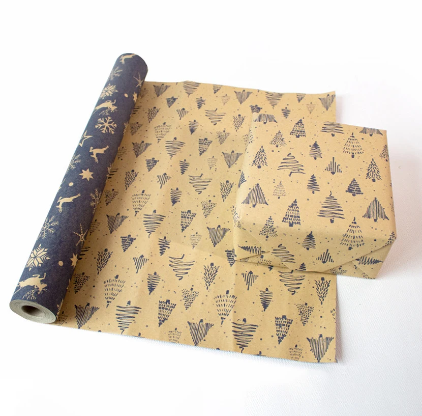Papier d'emballage cadeau de noël, Bouquet imprimé Double face, papier d'emballage Kraft pour cadeau, papier décoratif pour fête de noël et du nouvel an
