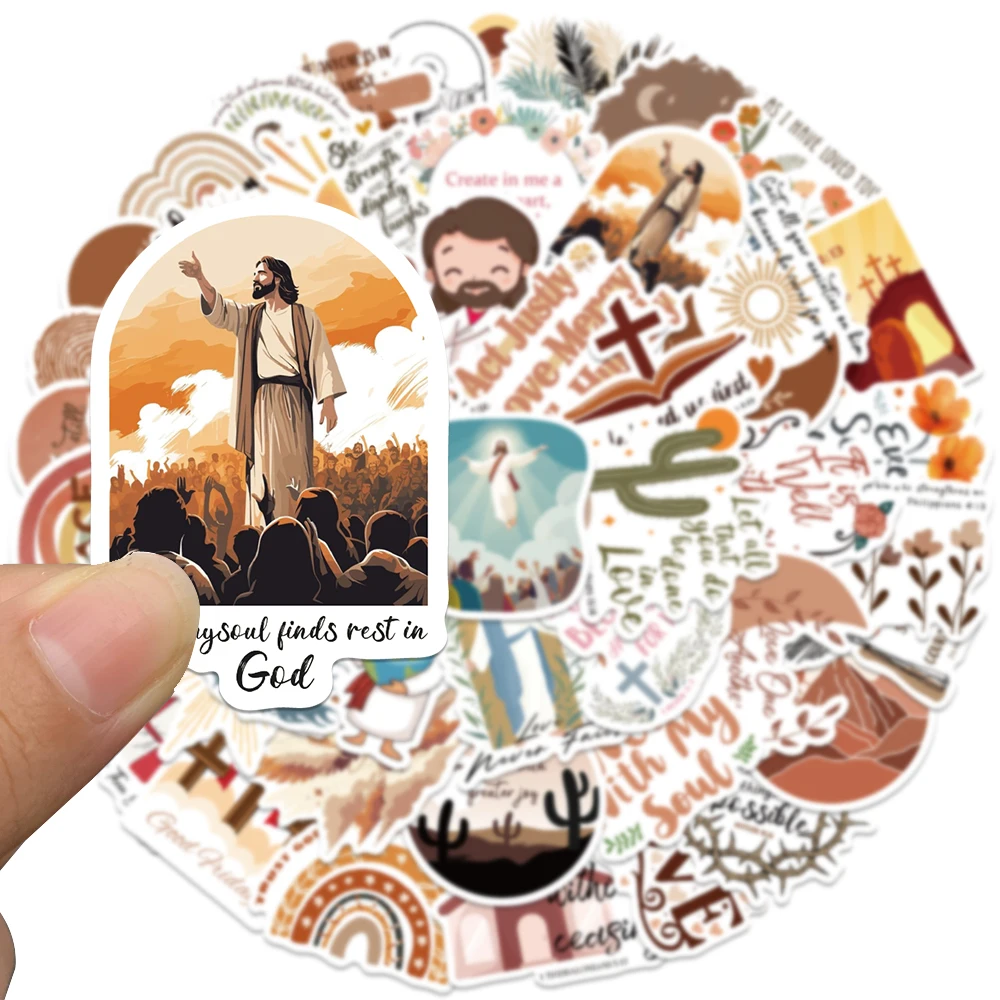 50PCS Boho Bible Cartoon Jesus Christian Prayer Stickers Aesthetic DIY Luggage Motor Notebook Blessing Graffiti Decals Sticker