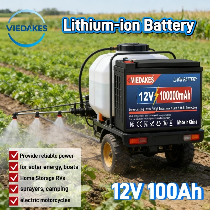 

12V LiFePO4 Battery 100Ah High Temp Resistance - Lithium ion Rechargeable for RV sprayers Travel Solar Marine Outdoor Work