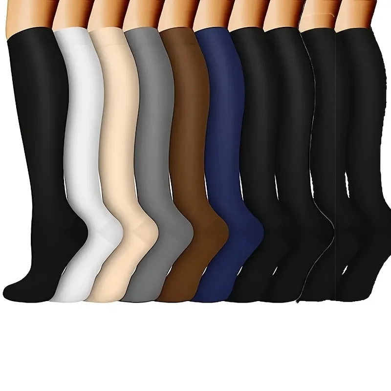 6 Pairs Sports Compression Socks Run Long Solid Calf Men Women Couple Student Socks Compression Socks Run Restore Bicycle Flight Best Support Sports Socks