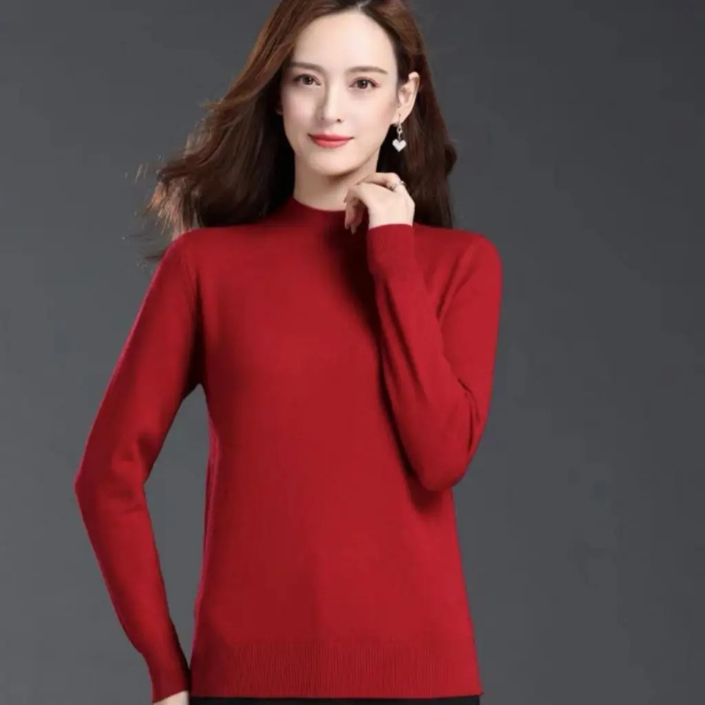 Maglione mezzo dolcevita ispessito da donna Tinta unita Camicia base slim fit taglie forti Top autunno inverno tutto-fiammifero