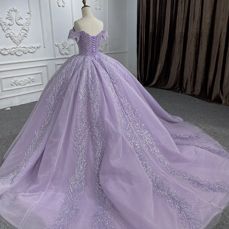 Purple International Women's Quinceanera Ball Dresses Off Shoulder Sweetheart Beading Lace Formal Occasion Party Gown DY6537