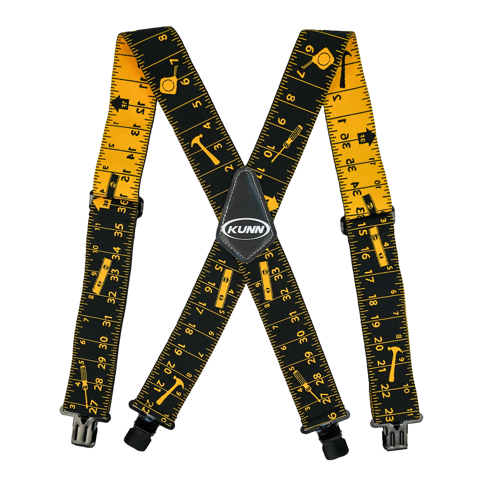 KUNN Men Suspender Tape Measure Pattern Suspender Fully Strength Elastic with Heavy Duty Clip Ruler Suspenders