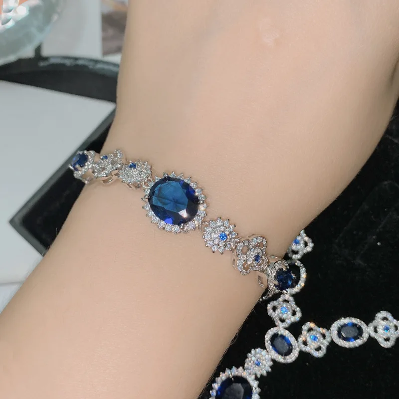 MDLFES Moiss1n الماس نمط الشرق الأوسط الأميرة مجوهرات الزفاف سوار المرأة 18K مطلي تنزانيت الأزرق