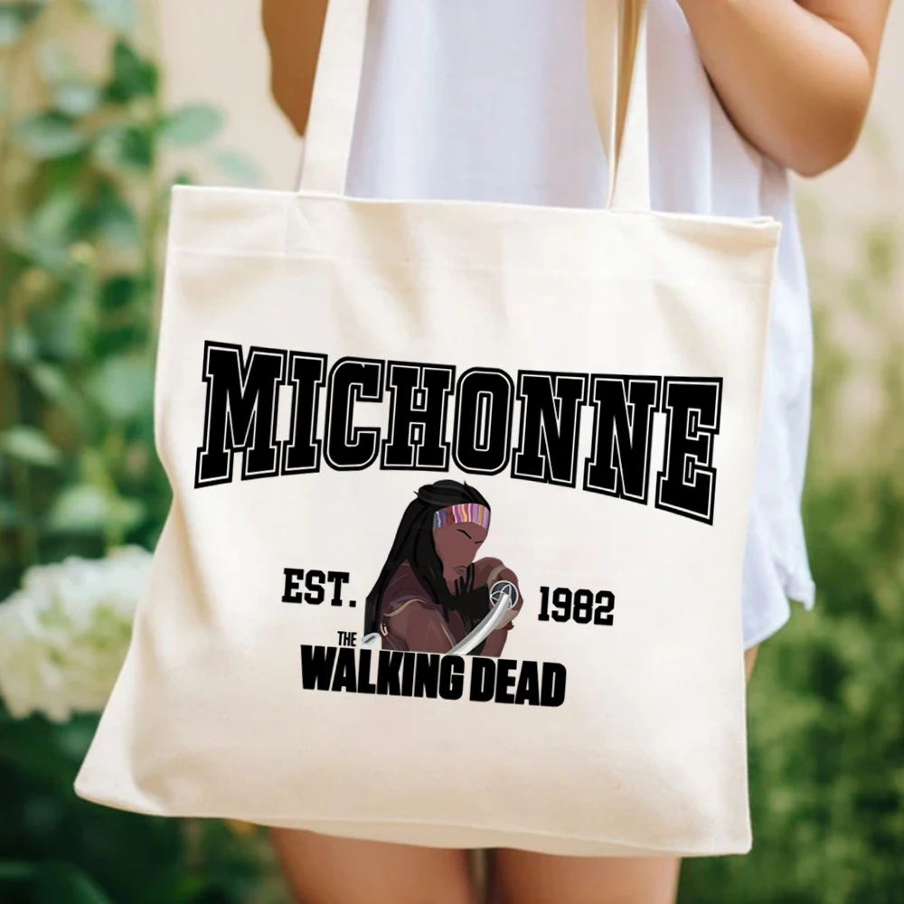 The Walking Dead Group Graphic Print Tote Bag Class Movie Michonne Ladies Elegant Shoulder Bags Large Capacity Canvas Female Bag