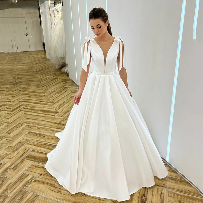 Ivory A-Line Satin … - image