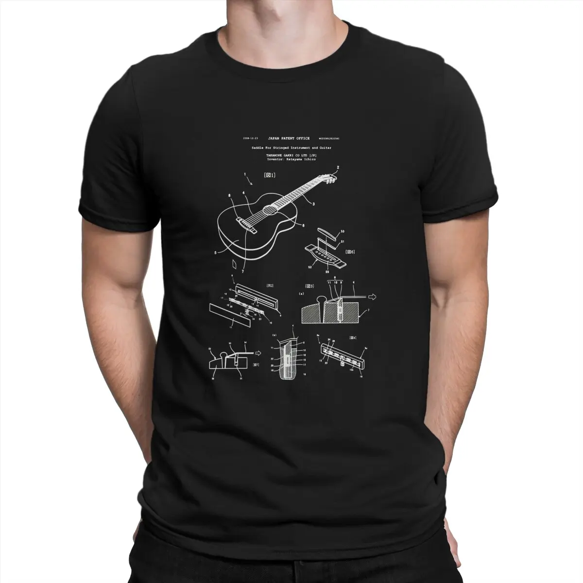 Acoustic Guitar Patent Prints Guitar Men T Shirt Cotton Punk Crewneck TShirt Harajuku Tops