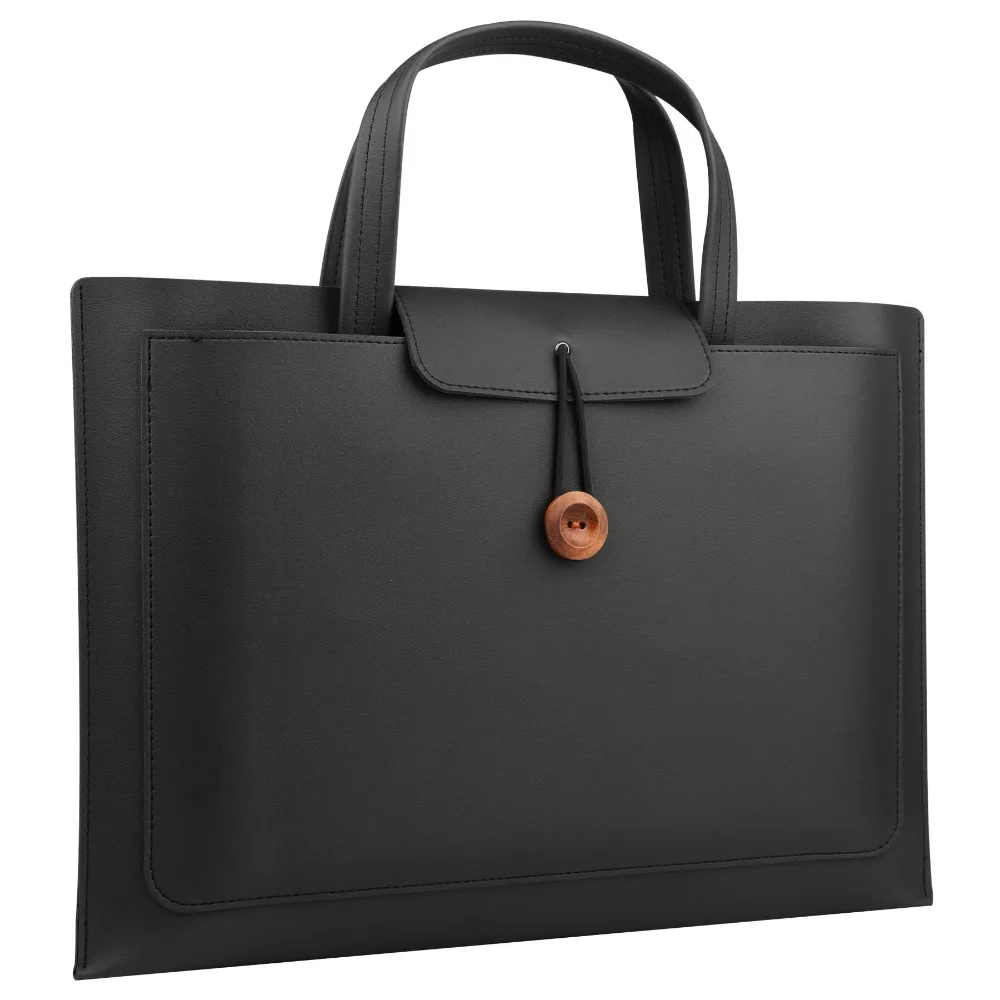 Borsa per laptop portatile di grande capacità Borsa protettiva rettangolare in PU con tasca portaoggetti Borsa da uomo in tinta unita