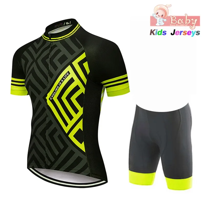 2025 Breathable Quick Dry Kids Cycling Jersey Set Shorts Children Geometric Patterns Bike Clothing Boys Summer Bicycle Wear