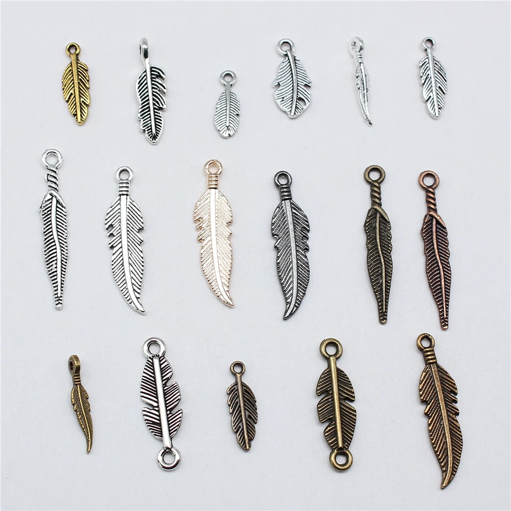 Antique Bronze e Cor Prata Pingentes, Artesanato DIY, Fazendo Descobertas, Jóias Artesanais, Pequenos Encantos de Pena, 40PCs