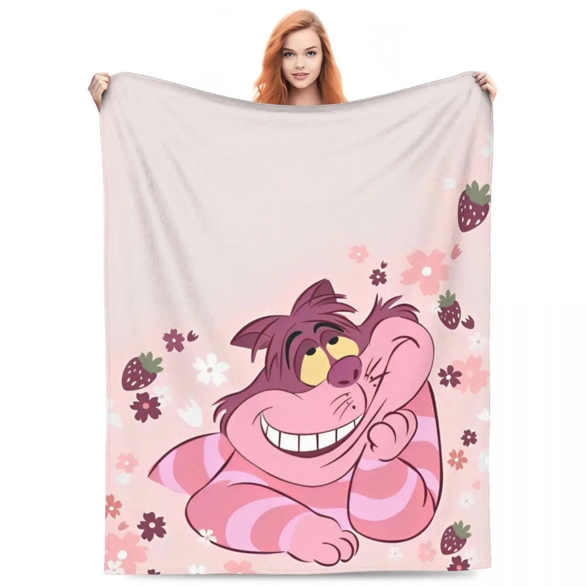 Cartoon Alice In Wonderland Cheshire Cat Flannel Throw Blanket Blanket for Sofa Outdoor Ultra-Soft Bedding Throws