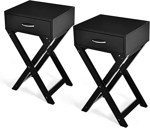 

Nightstand with Der X-Shaped Design Soa Side Table or Living Room Bedroom Accent urniture End Table(2,Black)