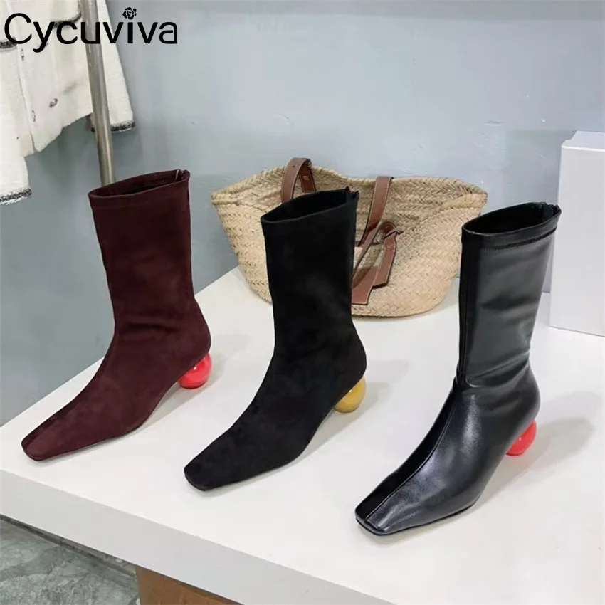 Winter New Leather Ankle Boots For Women Pointy Toe Suede Side Zip Casual Short Boots Fashion Runway Party Chelsea Boots Women