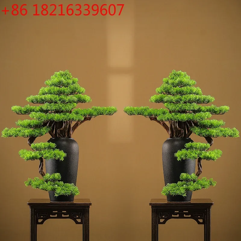 New Chinese-style simulated welcome pine ornament, living room entrance, homestay office, hotel vase, bonsai green plant