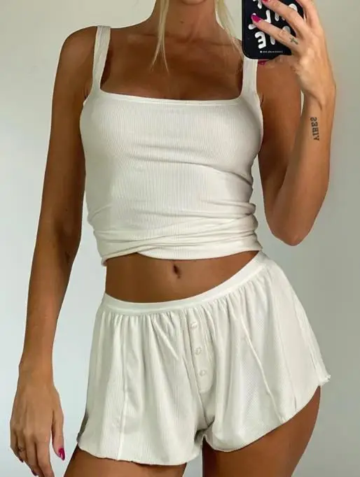 

2025 Summer Women's Sports Yoga Tank Top Shorts Two Piece Set