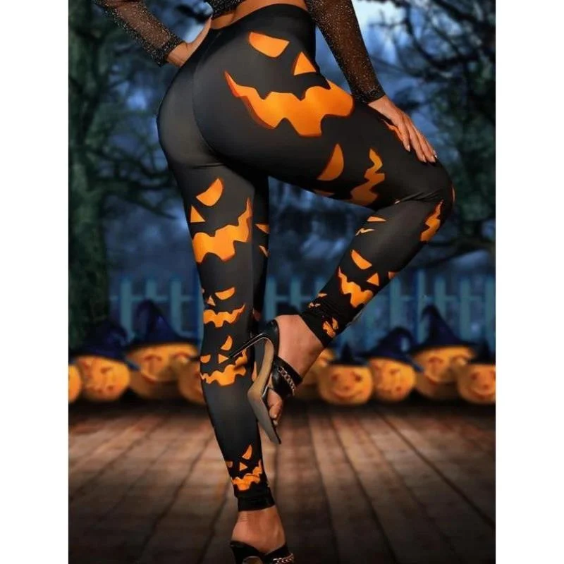 

Модные женские леггинсы Halloween Ghost Sle, узкие брюки с рисунком тыквы, прямые брюки из ПВХ, повседневные брюки...